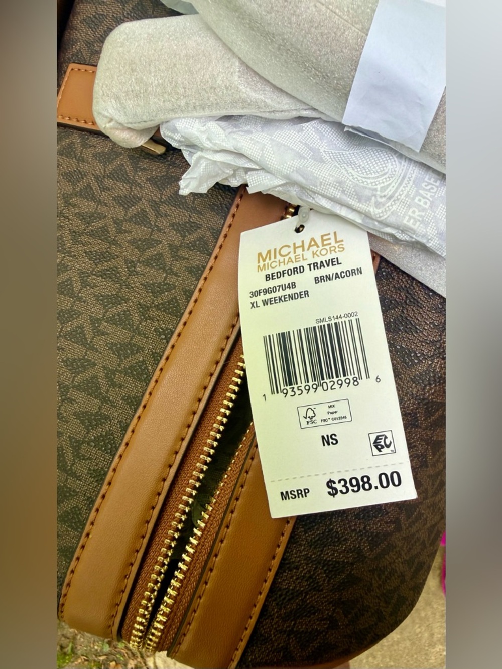 Michael Kors Brown & Black Stripe Bedford XLTravel Duffle & Matching wristlet - Picture 7 of 16